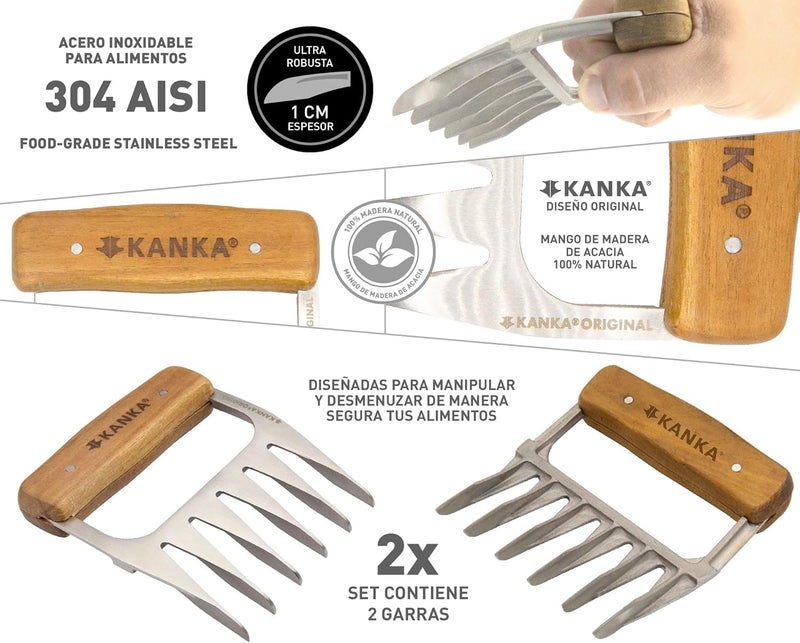 Kanka Grill Meat Shredder Claws - 5X Thicker Professional Stainless Steel BBQ Claws for Effortless Shredding and Cutting of Pulled Pork, Chicken, Turkey, Beef - Set of 2 with Durable Wood Handles - Image 2